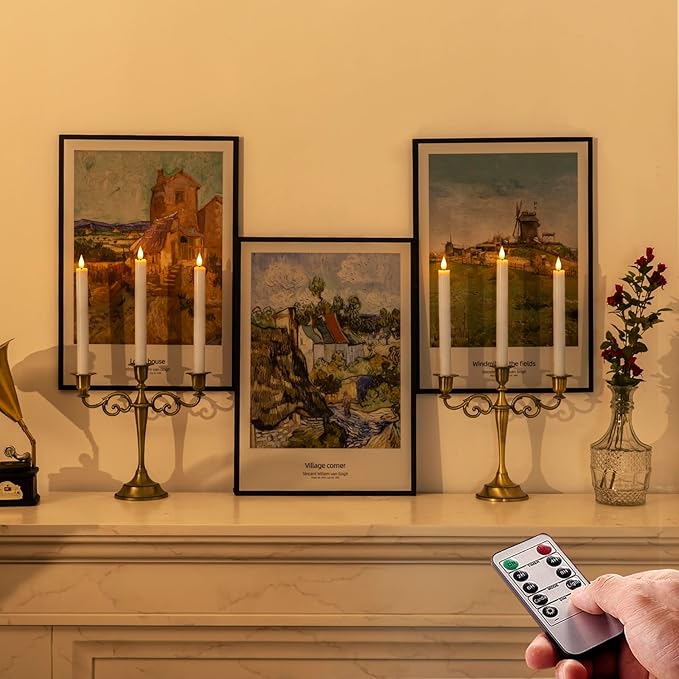 Homemory 6 Pcs Flameless Taper Candles with Remote Timer and Dimmer, White Candle Sticks Battery Operated, LED Window Candles with Flickering Light, 9.6 Inches for Wedding Home Indoor Decoration