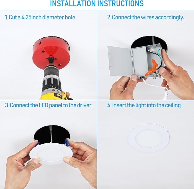 TORCHSTAR Basic Series 12-Pack 4 Inch Ultra-Thin LED Recessed Lighting with Junction Box, Aluminum, 2700K Soft White, 5%-100% Dimmable Slim Recessed Downlight, 10W 650LM, ETL and Energy Star