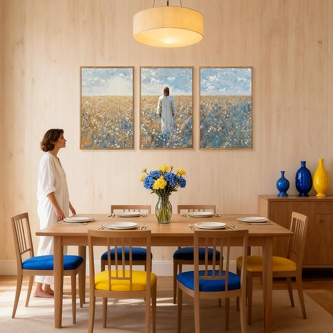 CHDITB Inspirational Jesus Framed Canvas Wall Art Set, Christian Spiritual Wall Decor, Modern Divine Artwork Painting, Vintage Religious Art Prints for Living Room Bedroom Church Decoration 16"x24"x3