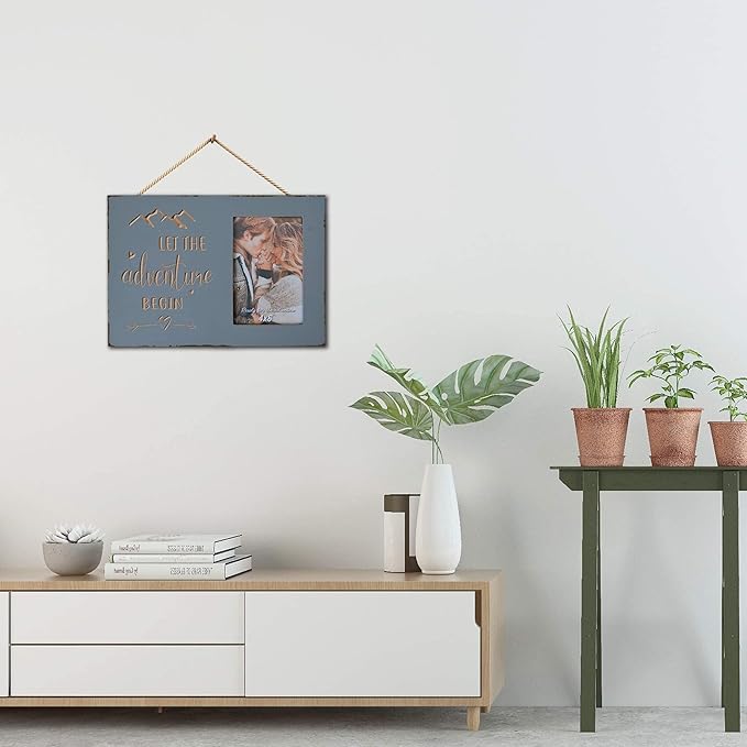 Wedding Engagement Gifts for Couples, Women Bride to Be, Bride and Groom - Boyfriend Girlfriend Engraved Picture Frame 4x6 Inches - Let the Adventure Begin