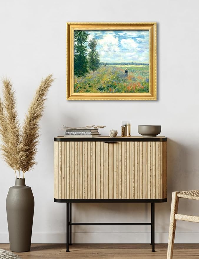 DECORARTS - Claude Monet Poppy Fields Near Argenteuil Giclee Print with Gold Solid Wood Frame, Impressionist Large Framed Wall Art, Ready to Hang, Framed Size28.75x24.75, Made in USA