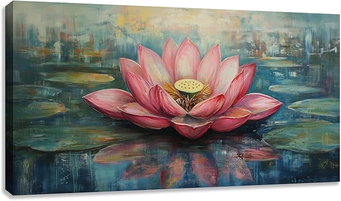 Large Pink Lotus Canvas Wall Art Flower Picture Wall Decor Zen Painting Artwork Framed for Bedroom Living Room Kitchen Yoga Room Office Home Decor 48L x 24W
