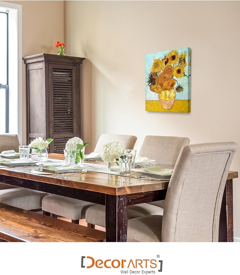 DECORARTS - Twelve Sunflowers, Vincent Van Gogh Art Reproduction. Giclee Canvas Prints Wall Art for Home Decor 20x16
