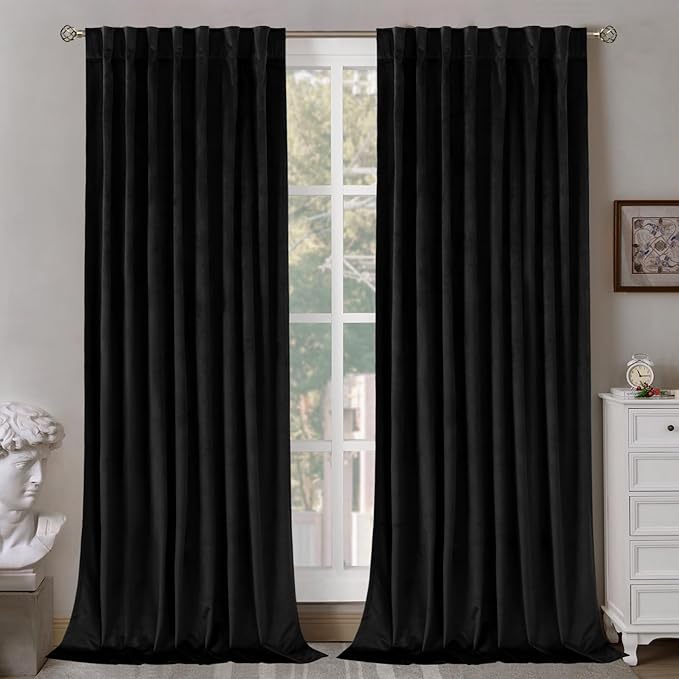 BGment Halloween Black Velvet Blackout Curtains for Living Room, 84 inches Long Thermal Insulated Curtains Noise Reduce Back Tab and Rod Pocket Luxury Panels for Bedroom, 2 Panels, 60 x 84 Inch