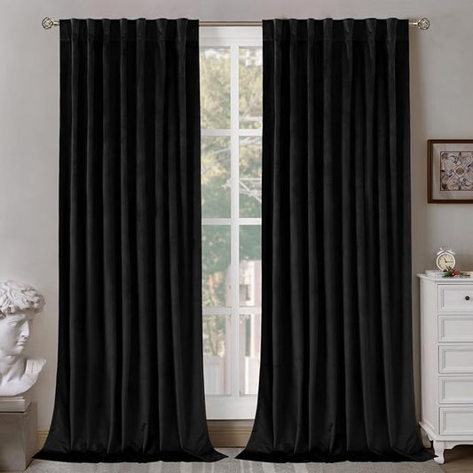 BGment Halloween Black Velvet Blackout Curtains for Living Room, 84 inches Long Thermal Insulated Curtains Noise Reduce Back Tab and Rod Pocket Luxury Panels for Bedroom, 2 Panels, 60 x 84 Inch