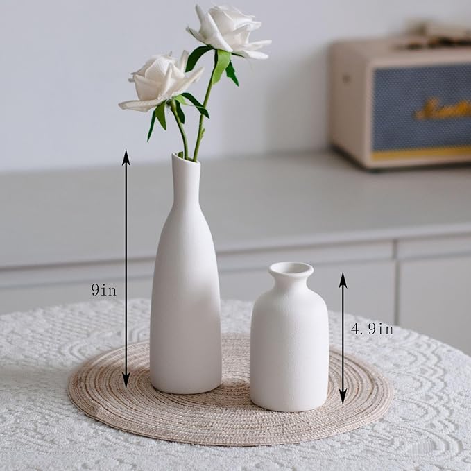White Ceramic Vase Set of 4, Classic Matte Vases Home Decorations for Table Shelf Office Decor (White)
