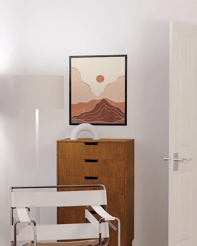 HAUS AND HUES Mountain Wall Art - Framed Boho Art, Abstract Art Prints, Minimalist Wall Art, Boho Framed Art Prints for Wall, Terracotta Wall Decor (Black Framed, 12x16)
