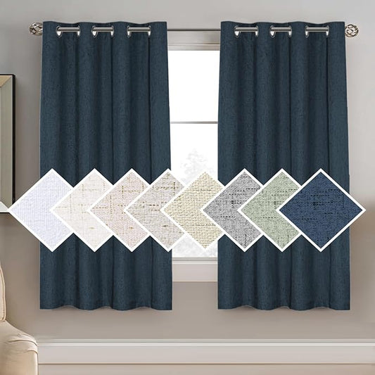 H.VERSAILTEX 100% Blackout Curtain for Bedroom 63 Inches Long Grommet Linen Face Full Light Blocking Curtain Drape for Living Room Thermal Insulated Linen Look Curtain 1 Panel, 52" W x 63" L, Navy