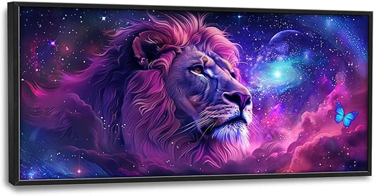 Flintis Large Lion Wall Art Colorful Lion Pictures Wall Decor Abstract Animal Canvas Painting Print Artwork Decoration Framed for Living Room Bathroom Master Bedroom Office Dining Room 60L x 30W