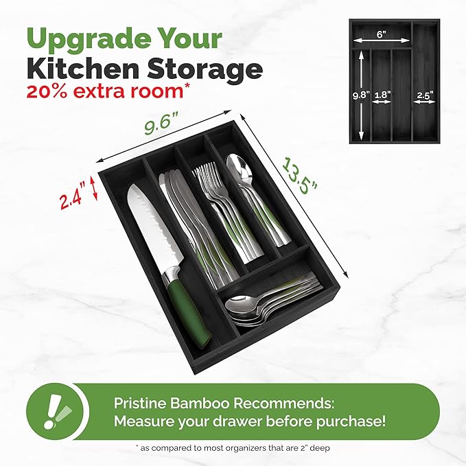 Silverware Organizer - Kitchen Drawer Organizer and Utensil Organizer - Cutlery Tray – Flatware, Utensil and Silverware Holder - Silverware Tray for Drawer (5-Slots, Black)