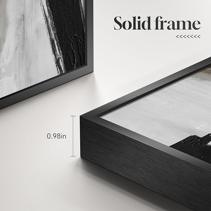 Large Framed Black and White Abstract Wall Art, 2 Piece Modern Canvas Prints Paintings Artwork for Walls, Minimalist Black Lines Pictures for Living Room Hallway Bedroom Office Wall Decor