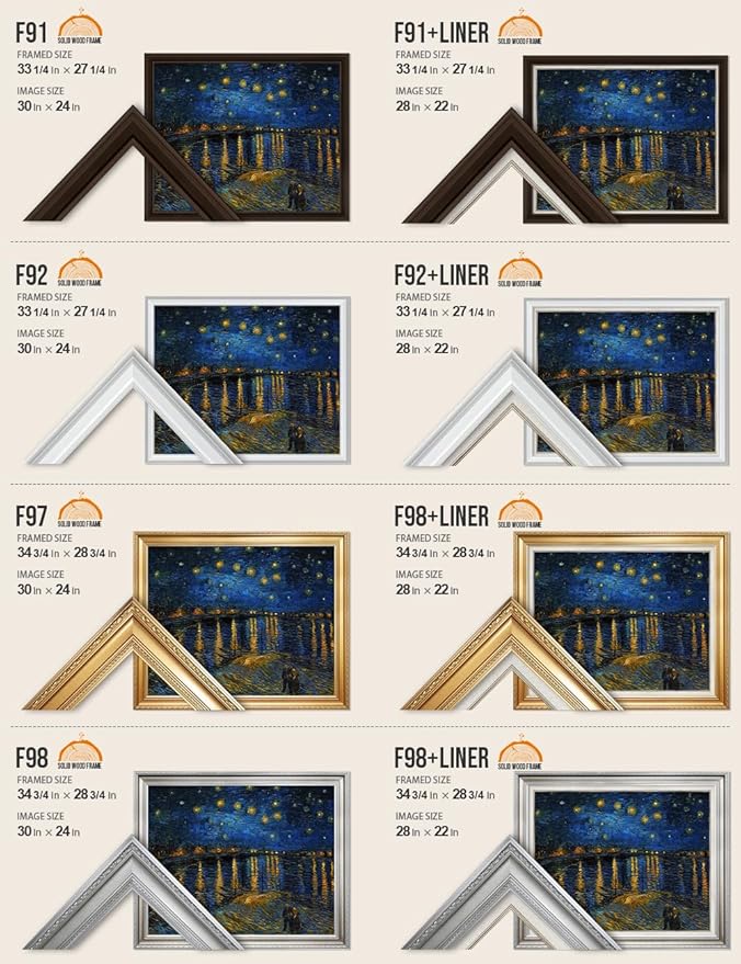 DECORARTS - Starry Night Over The Rhone, Vincent Van Gogh Art Reproduction. Acid Free Cotton Canvas Giclee Print w/Bronze Frame&Mat for Wall Decor.