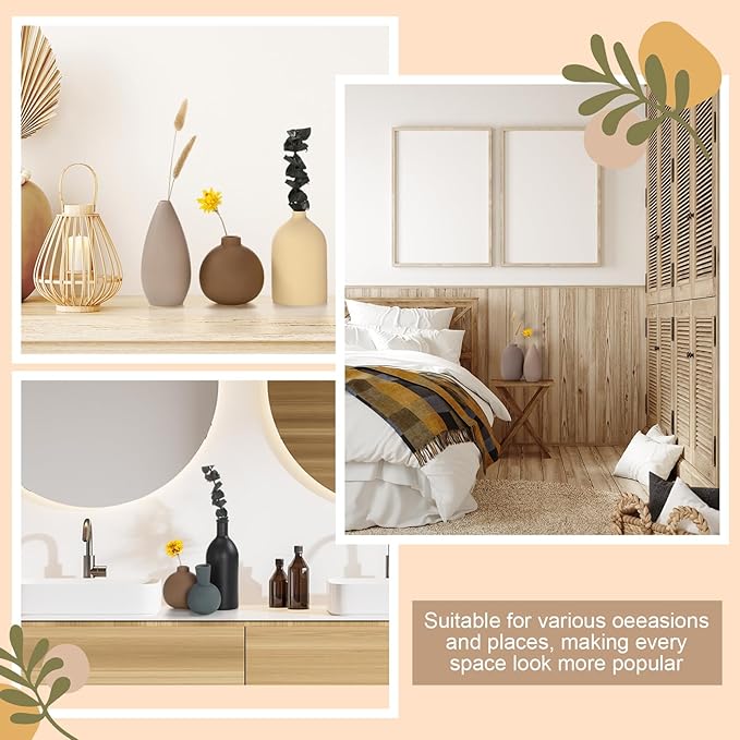 Ceramic Vase Set of 6 Small Modern Pottery Vase for Bouquet Home Decoration Rustic Farmhouse Decoration for Living Room Shelf Bookshelf(Cool Color)