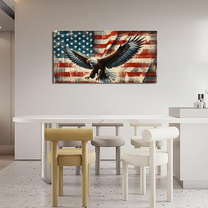 Large Bald Eagle Wall Art American Flag and Eagle Pictures Wall Decor Patriotic Motivational Bedroom Sign Canvas Painting Prints Modern Home Decoration Artworks Framed for Living Room Office 60"x30"