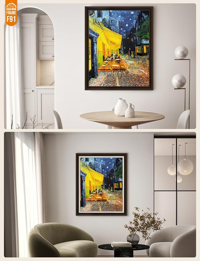 DECORARTS - Cafe Terrace at Night by Vincent Van Gogh, Giclee Print on Acid-Free Cotton Canvas, Customizable Solid Wood Frame Options, Picture Size: 30x24, Made in USA