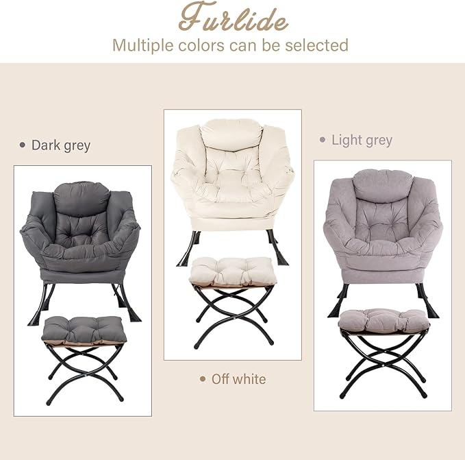 Lazy Chair with Ottoman, Modern Chair with Folding Footrest, Lounge Accent Chair, Comfortable Reading Chair, Oversized Armchairs for Bedroom, Study, Living Room, Courtyard (Light Grey)