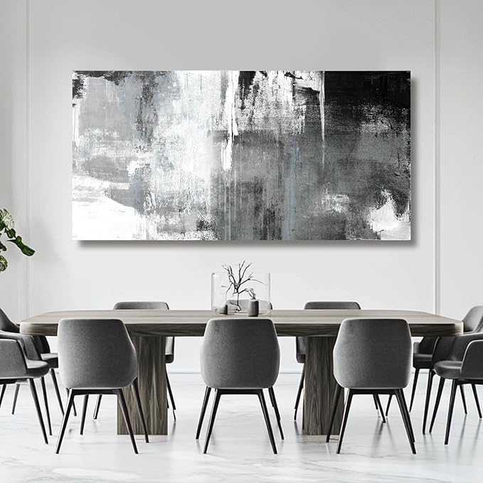 Large Canvas Wall Art/Black And White Abstract Wall Art for Living Room/Hand-Painted Artwork Decor for Dinning Room Bedroom Hotel Office Kitchen 29x58 In