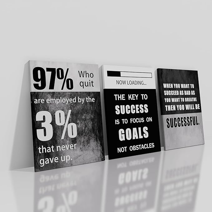 QYHART Motivational Poster Inspirational Success Canvas Art Paintings 3 Pieces Picture Artwork Living Room Prints Wall Decor Decoration Wooden Framed Ready to Hang [60''Wx 28''H]