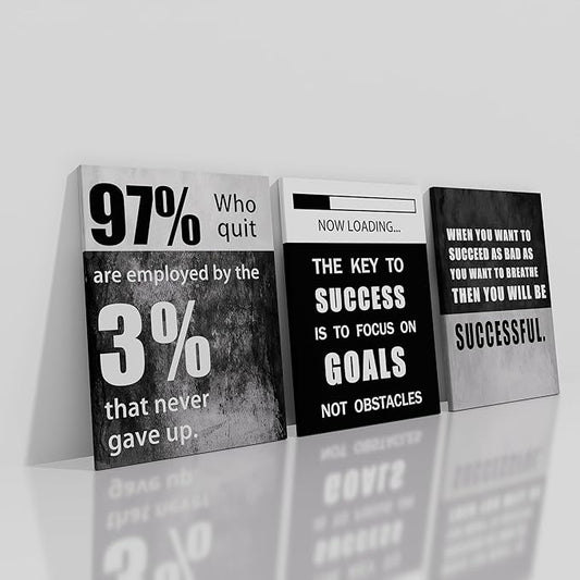 QYHART Motivational Poster Inspirational Success Canvas Art Paintings 3 Pieces Picture Artwork Living Room Prints Wall Decor Decoration Wooden Framed Ready to Hang [60''Wx 28''H]