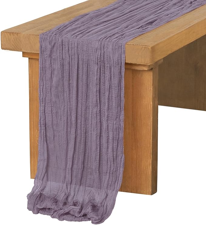 Ling's Moment 14Ft Purple Cheesecloth Table Runner Boho Gauze Semi-Sheer Lilac Tablecloth Lavender Table Runners for Wedding Celebrations for Baby Shower Decorations