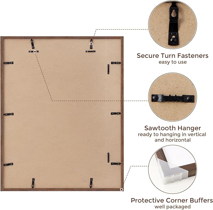 22x28 Picture Frame in Walnut, 22 x 28 Poster Frame for Wall, Solid Oak Wood Picture Frame 22"x28" with Glass, 22x28 Frame Matted to 18x24, 28x22 Wood Frame, 22 by 28 Art Frame, Walnut Color, 1 Pack