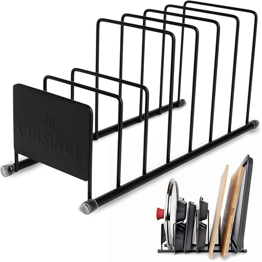 Cuisinel Pot Lid and Dish Organizer Rack - Matte Black Kitchen Storage/Organization Stand - 7-Tier Cabinet/Counter, Cookware, Pots and Pan Lids/Covers, Cutting Board Holder Organizer