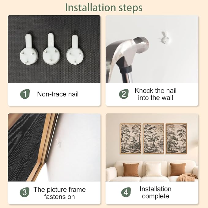 CHDITB Vintage Forest Framed Canvas Wall Art Set, Nature Tree Botanical Wall Decor，Scenic Art Spiritual Wall Painting, Neutral Artwork Wilderness Art Prints for Living Room Bedroom Office 16"x24"x3