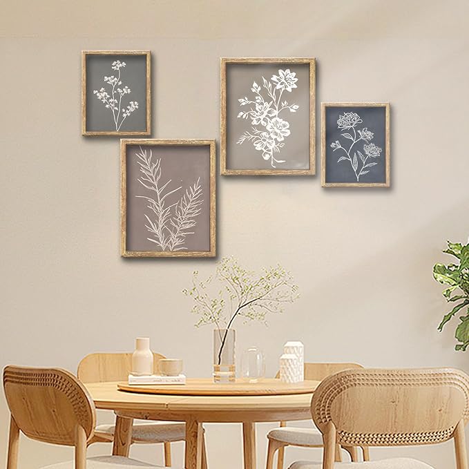 GUMEYJIA Boho Wall Art Set of 4 for Framed Minimalist Botanical Print Canvas Art Rustic Vintage Farmhouse Home Kitchen Wall Decor (8x10 in)