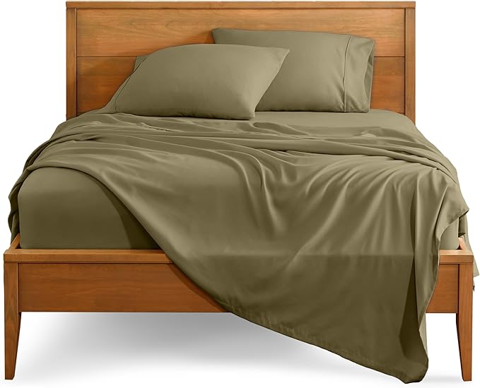 Bare Home Full XL Sheet Set - Luxury 1800 Ultra-Soft Microfiber Full Extra Long Bed Sheets - Double Brushed - Deep Pockets - Easy Fit - 4 Piece Set - Bedding Sheets & Pillowcases (Full XL, Olive)