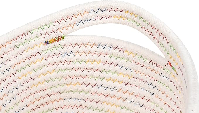 CubesLand Rectangle Woven Cotton Rope Organizer, Small Rainbow Basket for Kids, Baby & Pets' Toys, Shelves Storage