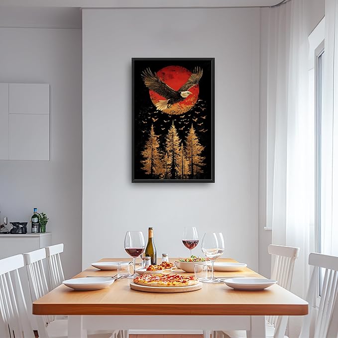 Lovira Bald Eagle Large Wall Art Eagle Japanese Sun Forest Canvas Wall Decor Pictures Prints Painting Framed Modern Vertical Artwork for Living Room Bedroom Bathroom Office 24"x36"