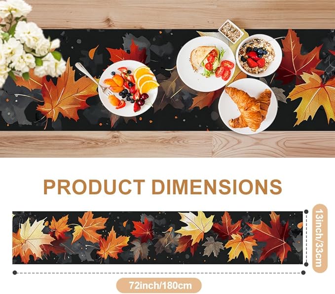 ANNA QUEEN Fall Maple Leaf Table Runner 13 x 72 Inch for Dining Table, Table Runner for Seasonal Autumn Kitchen Dining Table Decoration for Home Party Decor Table Decoration Thanksgiving Harvest