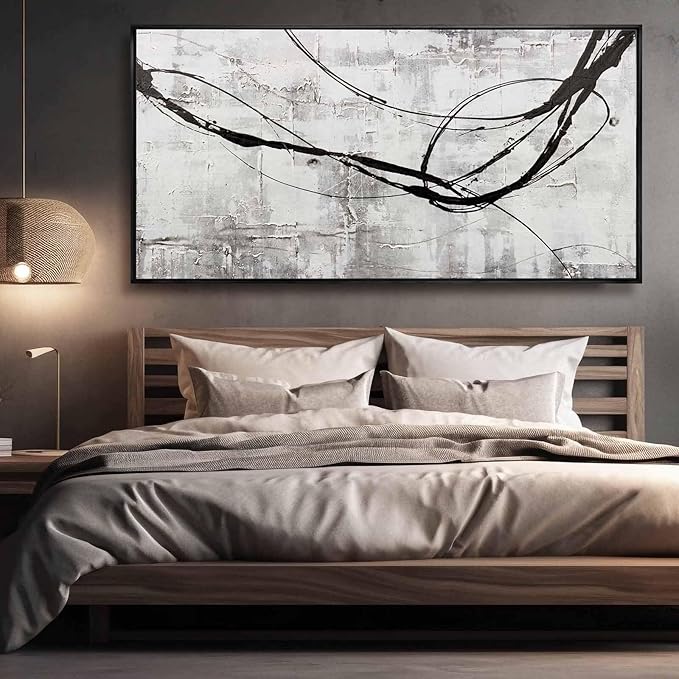 XIANSHOU Line Wall Art Pictures Modern Wall Decor Black and White Canvas Wall Paintings 36"x70" Large Poster Printing for Dining Room Bedroom