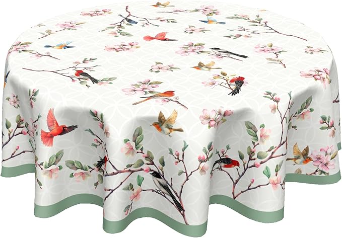 Spring Flowers Round Table Cloth Spring Hummingbird Round Tablecloth 60 Inch Spring Summer Circle Table Cover Colorful Floral Birds Table Cover for Kitchen Dining Room Farmhouse Indoor Outdoor Decor