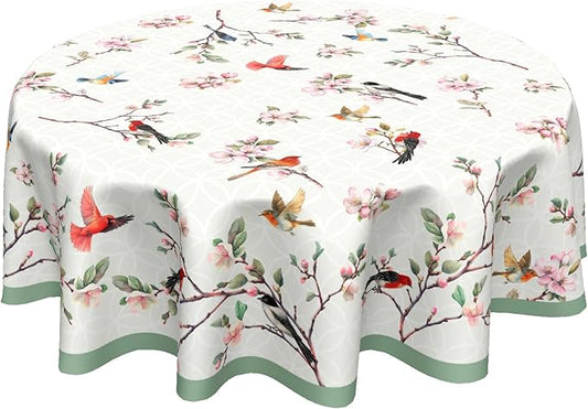 Spring Flowers Round Table Cloth Spring Hummingbird Round Tablecloth 60 Inch Spring Summer Circle Table Cover Colorful Floral Birds Table Cover for Kitchen Dining Room Farmhouse Indoor Outdoor Decor