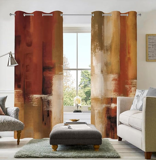 Asuexpect Burnt Orange Curtains 2 Panels Abstract Rust Curtain Room Darkening Grommet Window Treatments Modern Decorative for Bedroom Living Room, 42x72 Inches