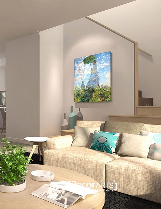 DECORARTS - The Walk, Woman with a Parasol (1875), Claude Monet Art Reproduction. Giclee Canvas Prints Wall Art for Home Decor 24x20