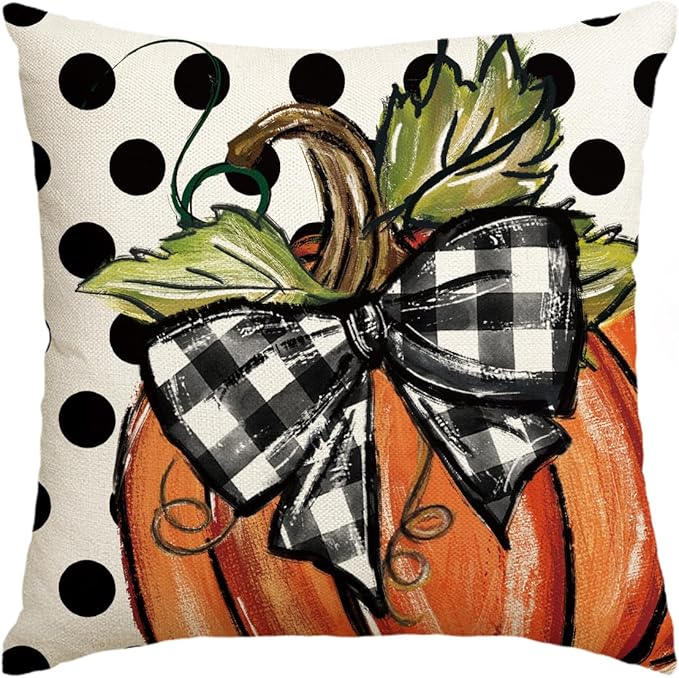 AVOIN colorlife Fall Polka Dot Pumpkin Throw Pillow Cover 18x18 Inch, Seasonal Autumn Thanksgiving Harvest Decoration for Home Sofa Couch