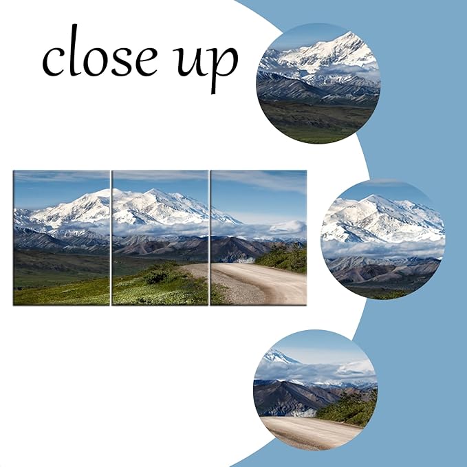 3 Pieces Landscape Poster Wall Art Winter Snow Mountains Wilderness Picture Print Snowscape Theme Painting Wall Decor Artwork for Modern Home Living Room Hotel Decoration Ready to Hang [60''Wx28''H]