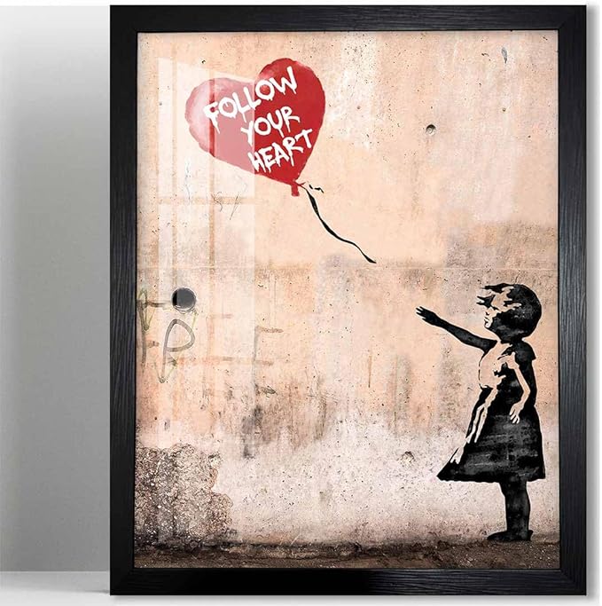 Biufo Banksy Canvas Wall Art Decor, Graffiti Print Picture Pop Street Art, Girl with Balloon Poster, Bedroom Home Wall Decor (10L x 8W, Framed)