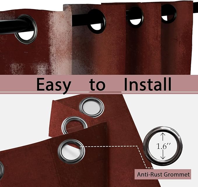 Asuexpect Red Curtains 2 Panels Abstract Rust Curtain Room Darkening Grommet Window Treatments Modern Decorative for Bedroom Living Room, 52x84 Inches