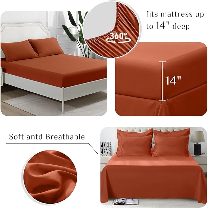 JOLLYVOGUE California King Comforter Set, Ultra-Soft Bed in a Bag Cal King Size 7 Pieces, Oeko-TEX Certified Bedding Set with Down Alternative Comforter, Sheets, Pillowcases & Shams, Burnt Orange