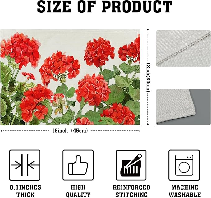 Geranium Placemats 12×18 Inches Set of 4 Spring Summer Floral Seasonal Indoor Kitchen Dining Table Place Mats for Home Party Decoration