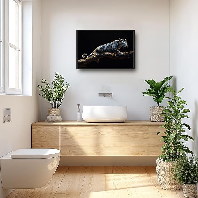 Flintis Large Black and White Leopard Framed Wall Art Leopard Pictures Wall Decor Abstract Animal Portrait Canvas Painting Print Artworks Framed for Living Room Bathroom Master Bedroom 36L X 24W