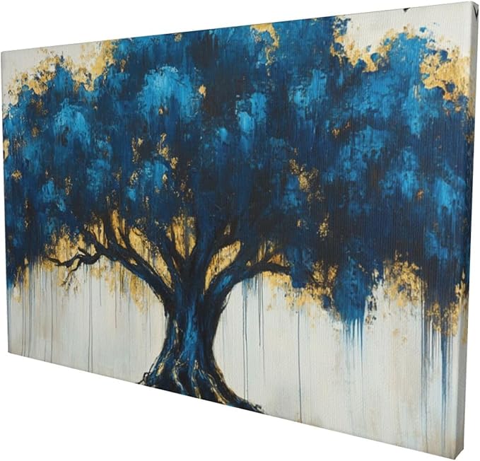 Olivine Tree Large Wall Art, Tree Of Life Pictures Wall Decor, Blue Tree Canvas Prints Painting, Framed Artwork for Dining Room Living Room Bedroom Bathroom Office Home Decor 36"x24"