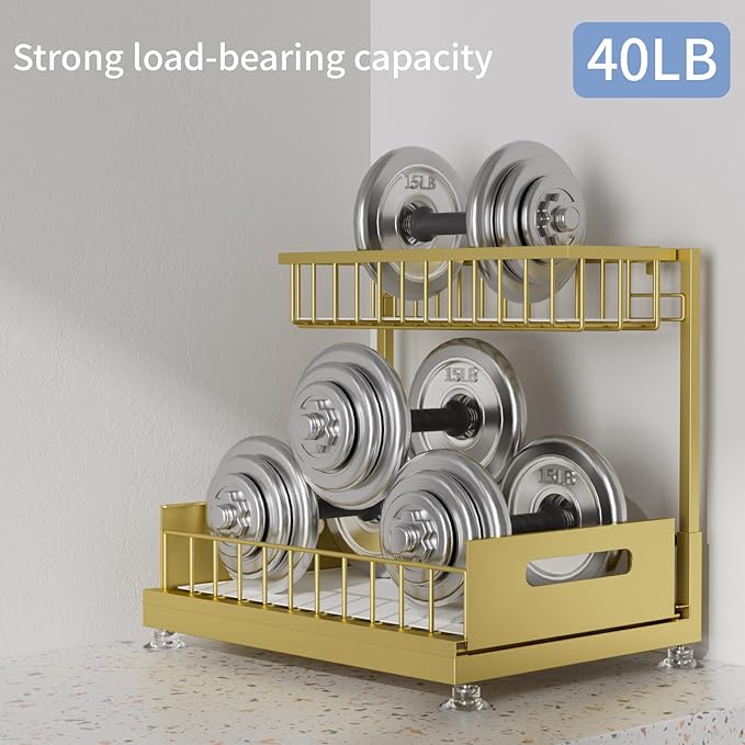 2 Pack Under Sink Organizer Storage 2-Tier Premium Metal Pull-Out Racks, Height Adjustable, Easy Installation | Kitchen & Bathroom Organizers