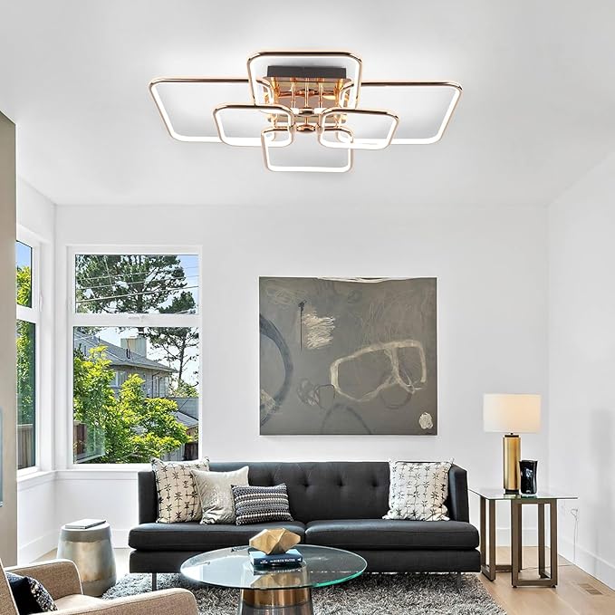 72W Modern LED Ceiling Light 6-Square Dimmable Ceiling Light Fixtures with Remote 3000K-6000K Gold Close to Ceiling Lights Flush Mount Ceiling Lamp for Bedroom Living Room Dining Room