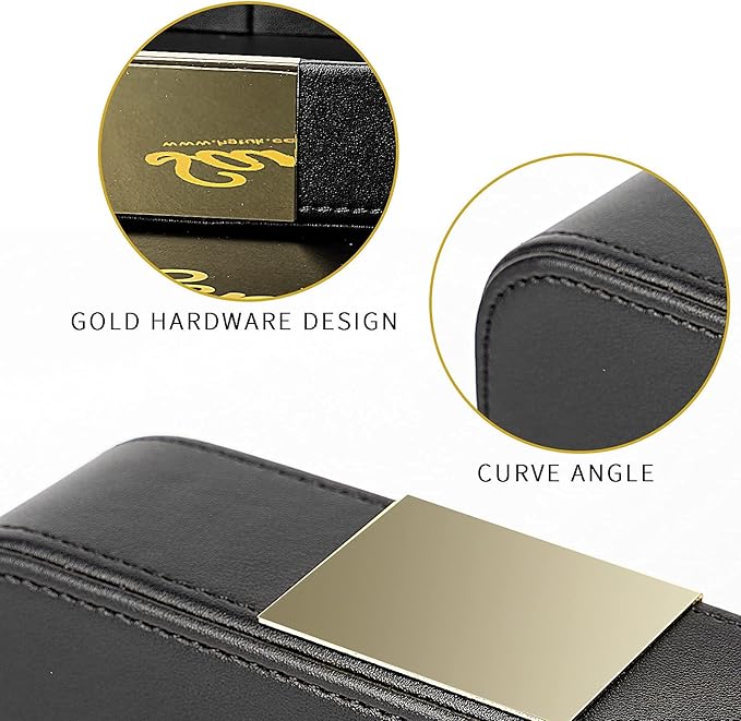 SANZIE Luxury Leather Tray Desktop Storage Catchall Organizer Decorative Tray for Entryway Table to Hold Jewelry Watch Keys Phone Wallet (Metal Glided, Black)