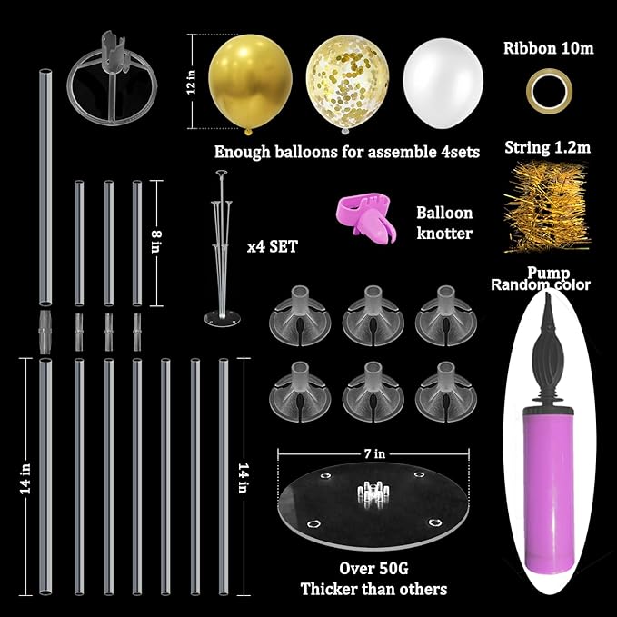 Gold Party Decorations Balloon Stand Centerpiece Table Decorations for Birthday Bridal Shower Graduation Wedding Anniversary Engagement Mother's Day Father's Day New Years 2025(Gold set4)