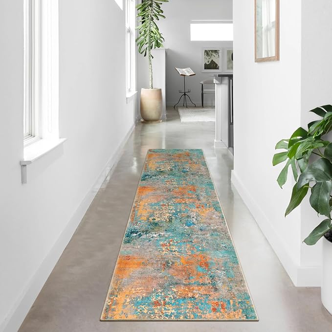 Lahome Modern Abstract Rug - 2x8 Colorful Hallway Runner Rug, Non Skid Washable, Bathroom Carpet, Indoor Floor Entryway Runner for Living Dining Bedroom Kitchen